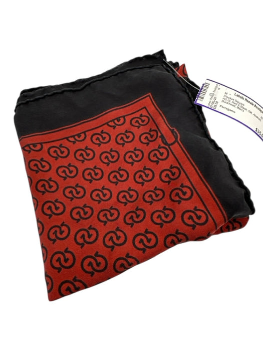 Ferragamo AS IS Red & Black Silk Abstract Men's Pocket Square Red & Black