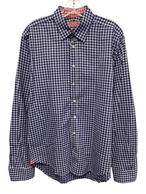 Thomas Pink Size M Blue & White Cotton Plaid Button Up Men's Long Sleeve Shirt Blue & White / M