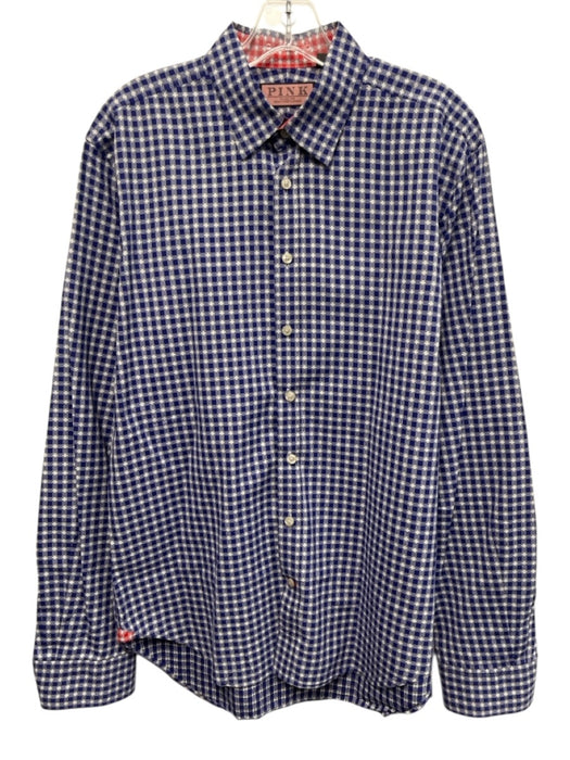 Thomas Pink Size M Blue & White Cotton Plaid Button Up Men's Long Sleeve Shirt Blue & White / M