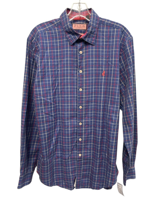 Thomas Pink Size M Blue & Beige Cotton Grid Button Up Men's Long Sleeve Shirt Blue & Beige / M