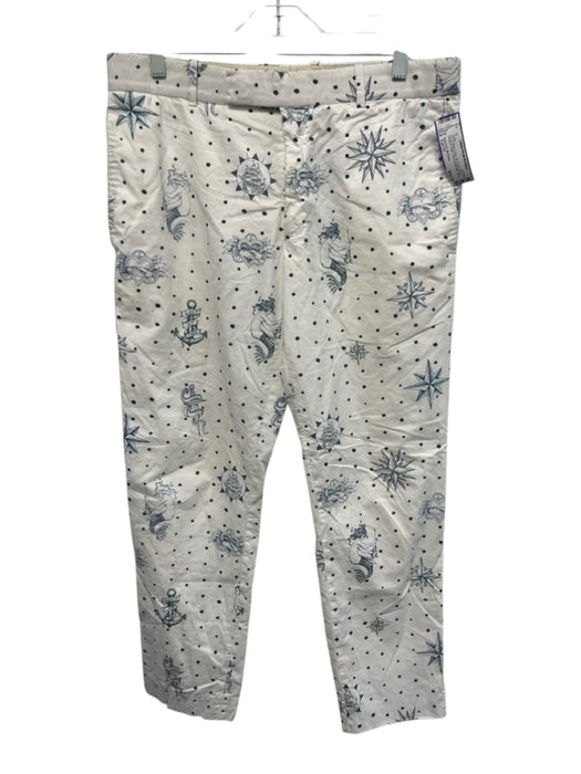 Alexander McQueen AS IS Size Est 31 White & Blue Cotton Blend Nautical Pants White & Blue / Est 31