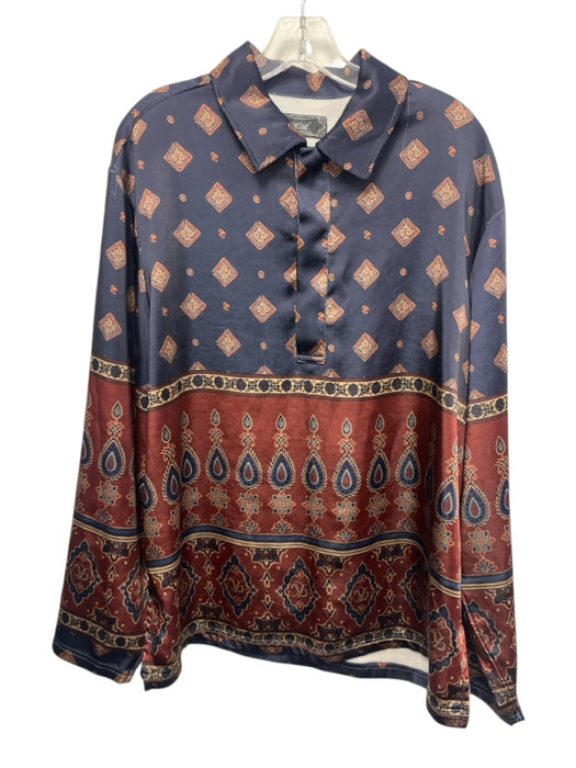 Kith Size S Red & Blue Polyester Paisley Polo Men's Long Sleeve Shirt Red & Blue / S