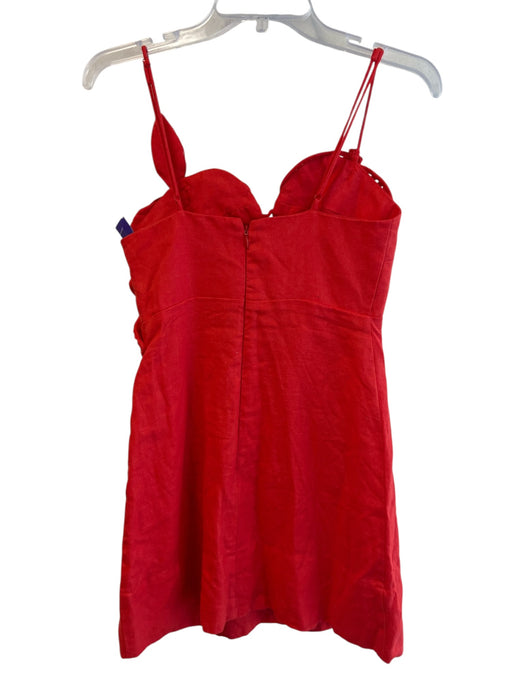 Farm Rio Size XS Red Linen Spaghetti Strap Flower Detail Back Zip V Neck Dress Red / XS