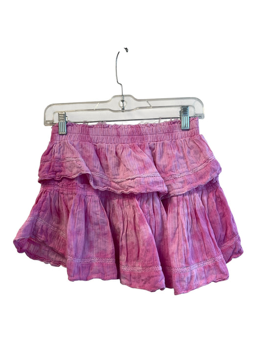Love Shack Fancy Size P Pink Cotton Elastic Waist Tye Dye Tiered Mini Skirt Pink / P