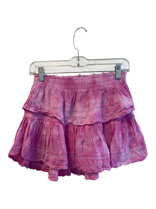 Love Shack Fancy Size P Pink Cotton Elastic Waist Tye Dye Tiered Mini Skirt Pink / P