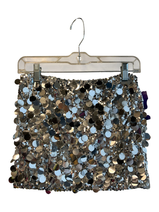 Edikted Size XS Silver Polyester Polyester Sequin Side Zip Mini Skirt Silver / XS