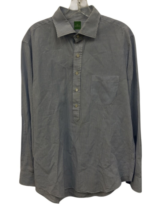 Sid Mashburn Size L Light Blue & White Cotton Striped Men's Long Sleeve Shirt Light Blue & White / L