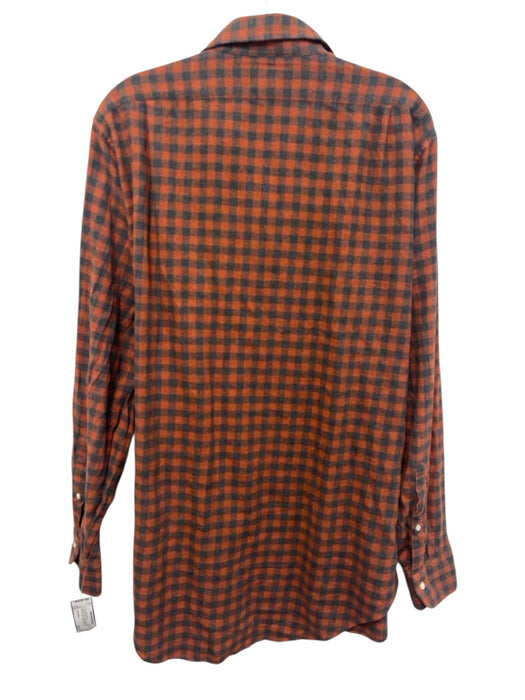Sid Mashburn Size L Orange & Blue Cotton Blend Plaid Flannel Long Sleeve Shirt Orange & Blue / L