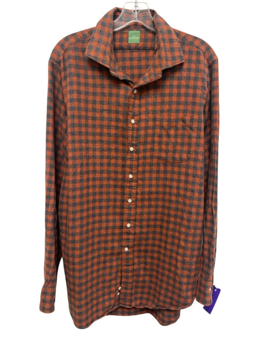 Sid Mashburn Size L Orange & Blue Cotton Blend Plaid Flannel Long Sleeve Shirt Orange & Blue / L