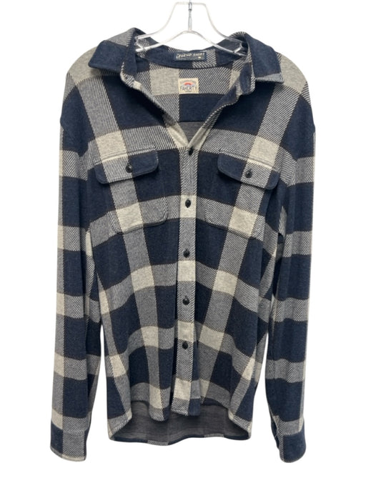 Faherty Size Est L Blue & White Cotton Blend Plaid Button Up Long Sleeve Shirt Blue & White / Est L