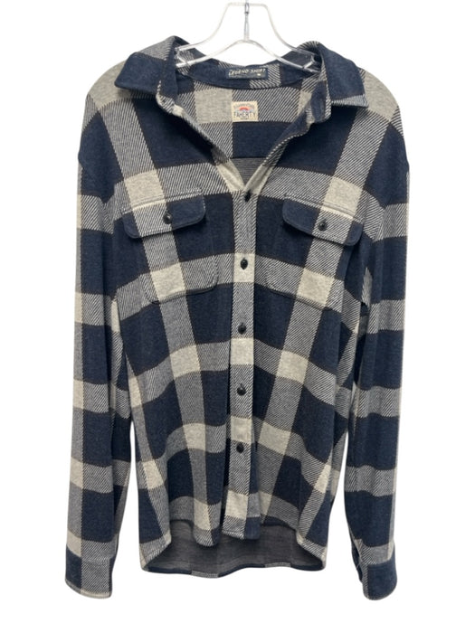 Faherty Size Est L Blue & White Cotton Blend Plaid Button Up Long Sleeve Shirt Blue & White / Est L
