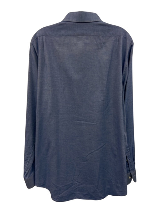 Sid Mashburn Size L Blue Cotton Solid Button Up Button Down Long Sleeve Shirt Blue / L