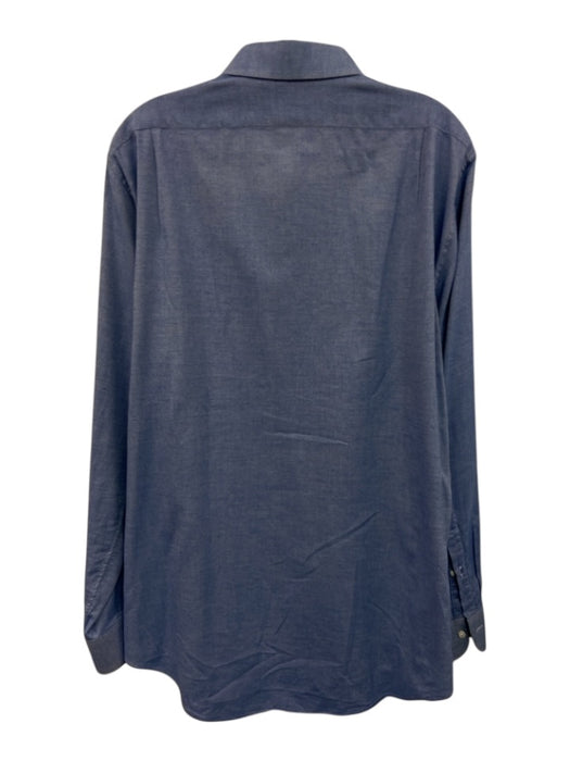Sid Mashburn Size L Blue Cotton Solid Button Up Button Down Long Sleeve Shirt Blue / L
