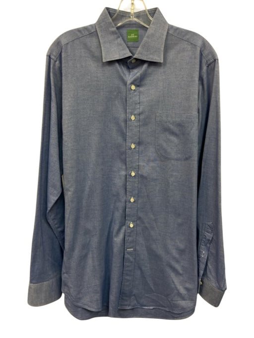 Sid Mashburn Size L Blue Cotton Solid Button Up Button Down Long Sleeve Shirt Blue / L
