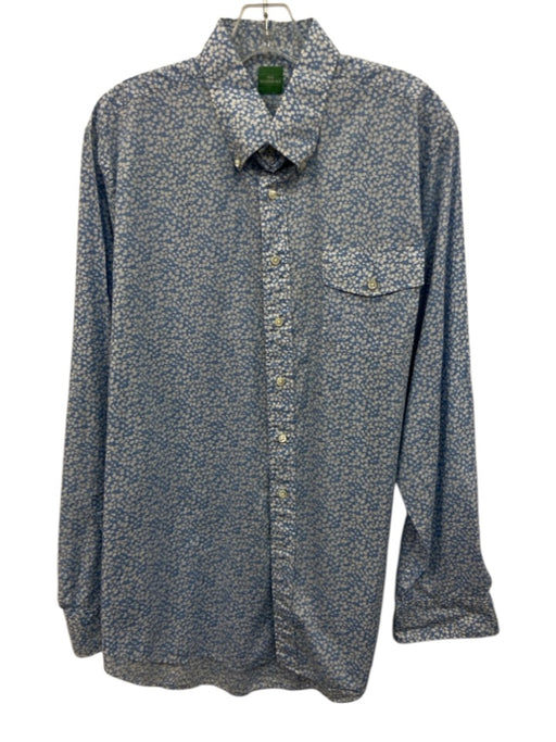 Sid Mashburn Size L Blue & White Cotton Floral Button Up Men's Long Sleeve Shirt Blue & White / L