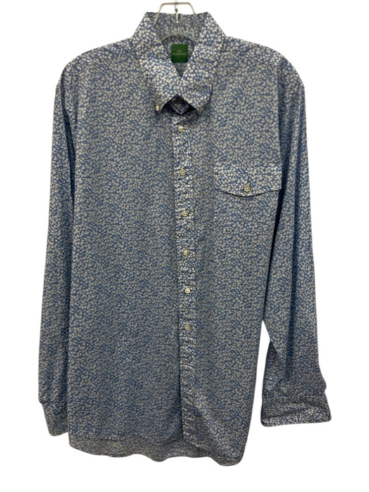 Sid Mashburn Size L Blue & White Cotton Floral Button Up Men's Long Sleeve Shirt Blue & White / L