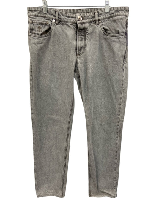 Brunello Cucinelli Size 52 White & Gray Cotton Blend Acid Wash Jean Slim Pants White & Gray / 52