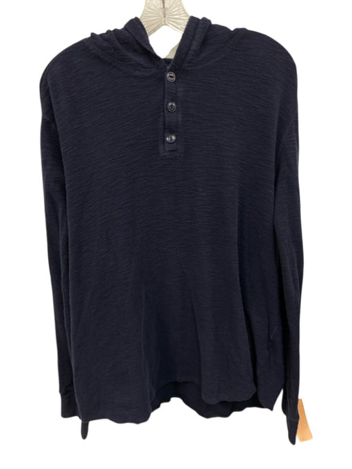 Vince Size XL Navy Blue Cotton Blend Solid Hoodie Men's Long Sleeve Shirt Navy Blue / XL