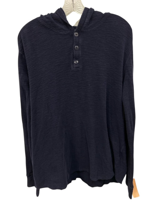 Vince Size XL Navy Blue Cotton Blend Solid Hoodie Men's Long Sleeve Shirt Navy Blue / XL
