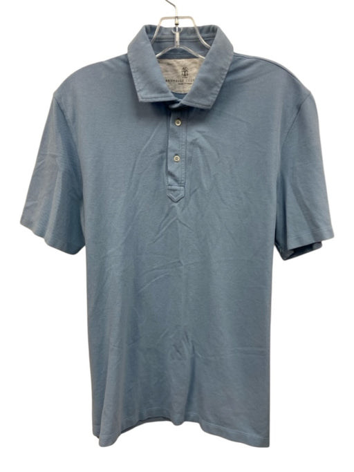 Brunello Cucinelli Size L Light blue Cotton Solid Polo Men's Short Sleeve Light blue / L