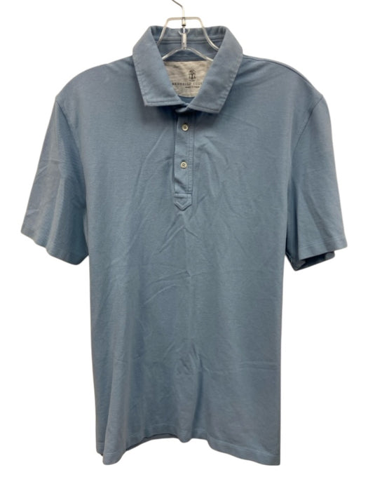 Brunello Cucinelli Size L Light blue Cotton Solid Polo Men's Short Sleeve Light blue / L