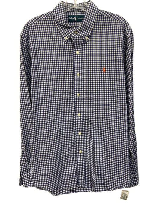 Ralph Lauren Size L Blue & White Cotton Gingham Button Up Men's Short Sleeve Blue & White / L