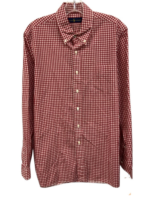 Ralph Lauren Size L Red & White Cotton Gingham Button Up Men's Short Sleeve Red & White / L