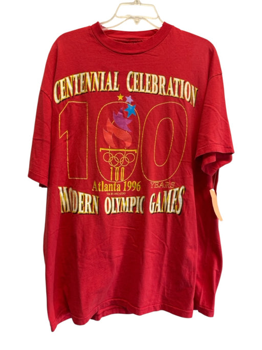 Olympics Size XL Red Cotton logo T shirt Crew Men's Short Sleeve Red / XL