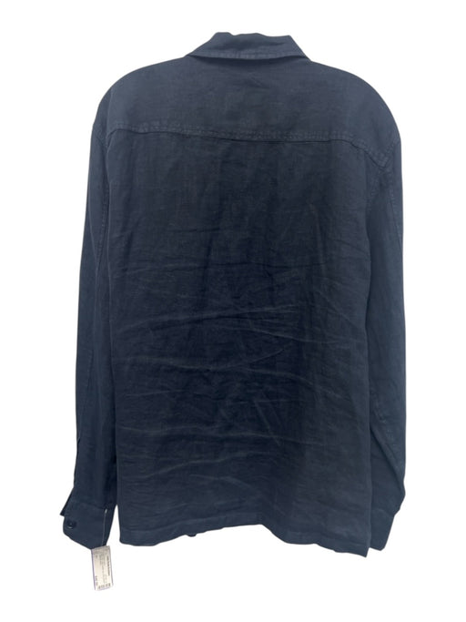 Boss Size L Navy Linen Solid Button Up front pocket Men's Long Sleeve Shirt Navy / L