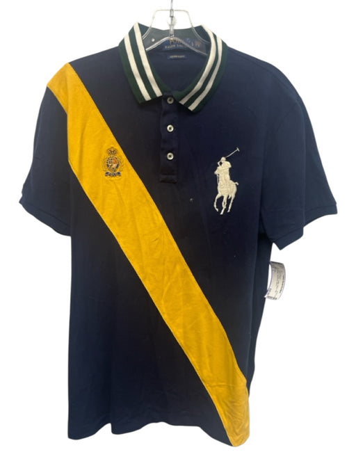 Polo Size L Navy & Yellow Cotton Stripe Polo Rugby Men's Short Sleeve Navy & Yellow / L