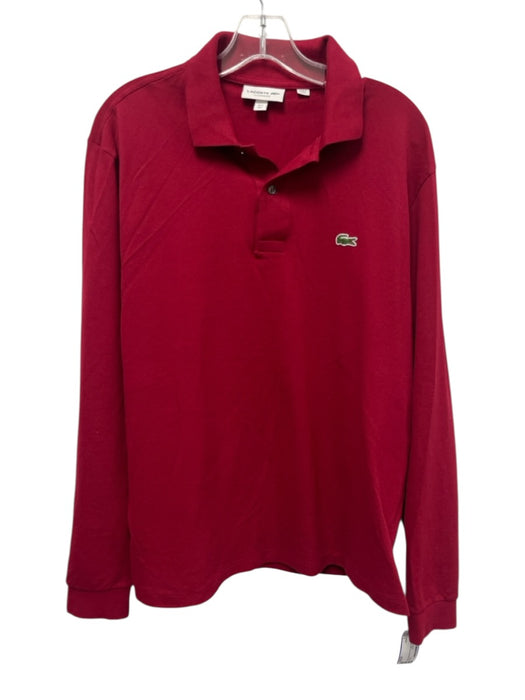 Lacoste Size L Red Cotton Solid Polo Men's Long Sleeve Shirt Red / L