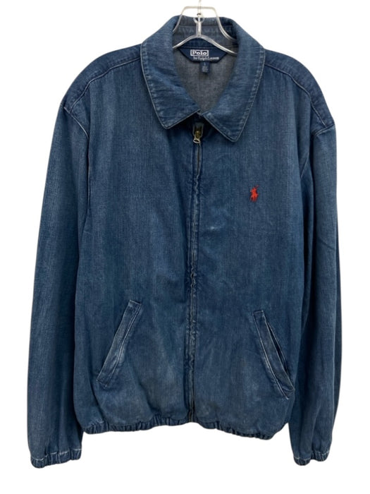 Polo Size L Blue Cotton Solid Zipper Men's Jacket Blue / L