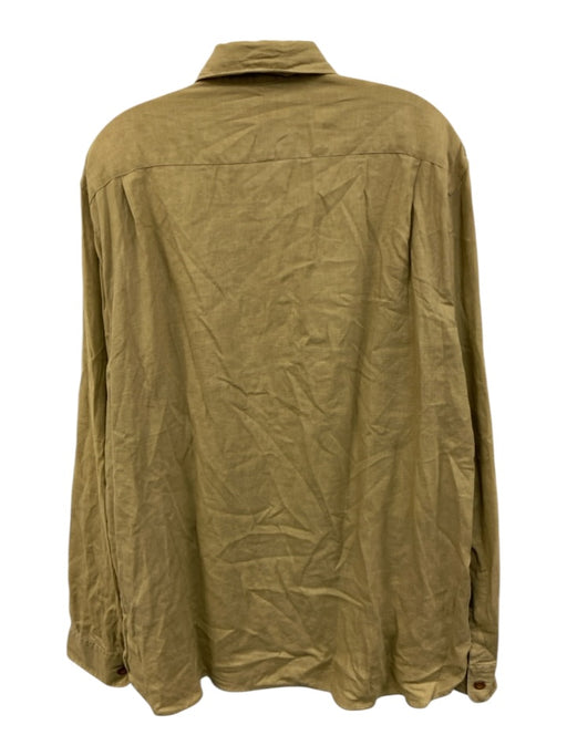 Polo Size L Tan Linen Blend Solid Button Up Shoulder Detail Long Sleeve Shirt Tan / L