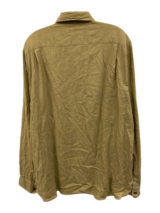 Polo Size L Tan Linen Blend Solid Button Up Shoulder Detail Long Sleeve Shirt Tan / L