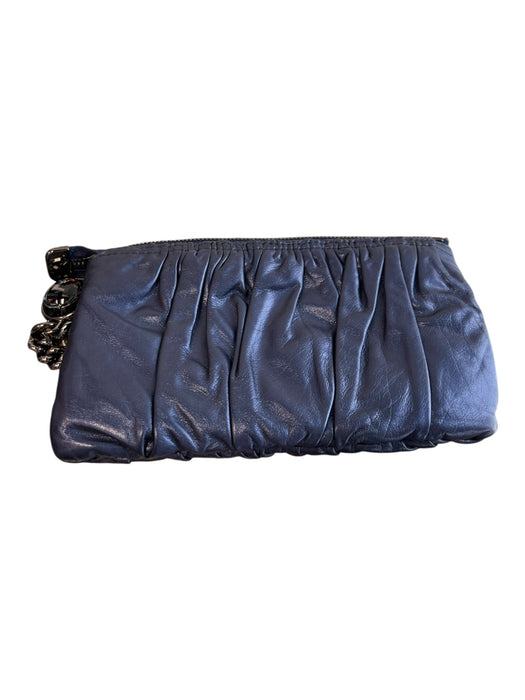 Gucci Navy Blue Leather Zip Close Pleated Detail Wristlet Bag Navy Blue / S