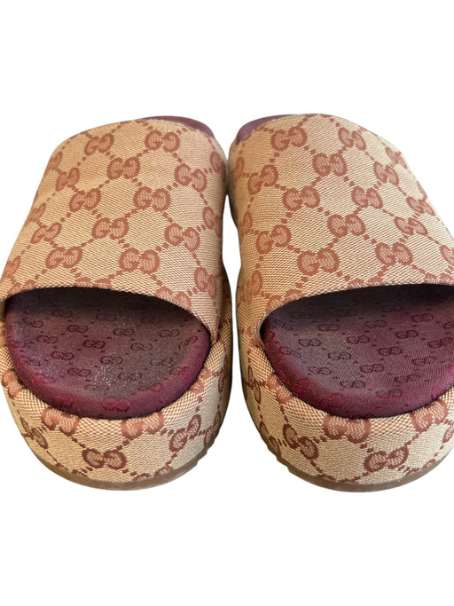 Gucci Shoe Size 40 Brown & Burgundy Canvas open toe Gucci Ghost Print Shoes Brown & Burgundy / 40