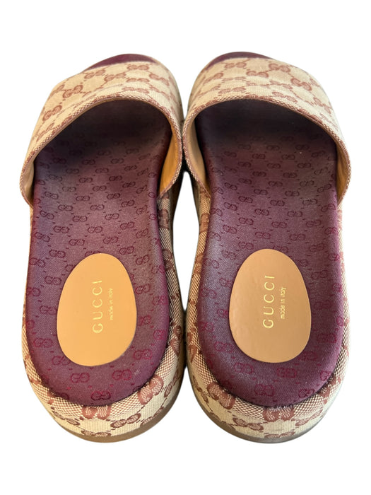 Gucci Shoe Size 40 Brown & Burgundy Canvas open toe Gucci Ghost Print Shoes Brown & Burgundy / 40