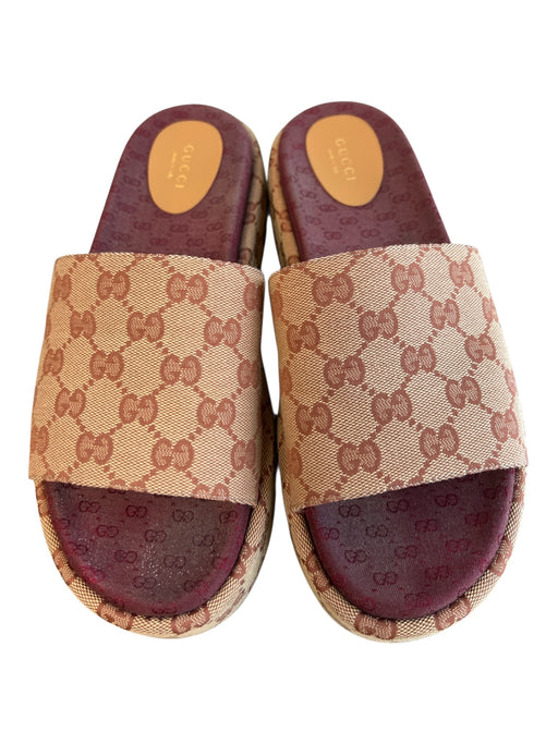 Gucci Shoe Size 40 Brown & Burgundy Canvas open toe Gucci Ghost Print Shoes Brown & Burgundy / 40