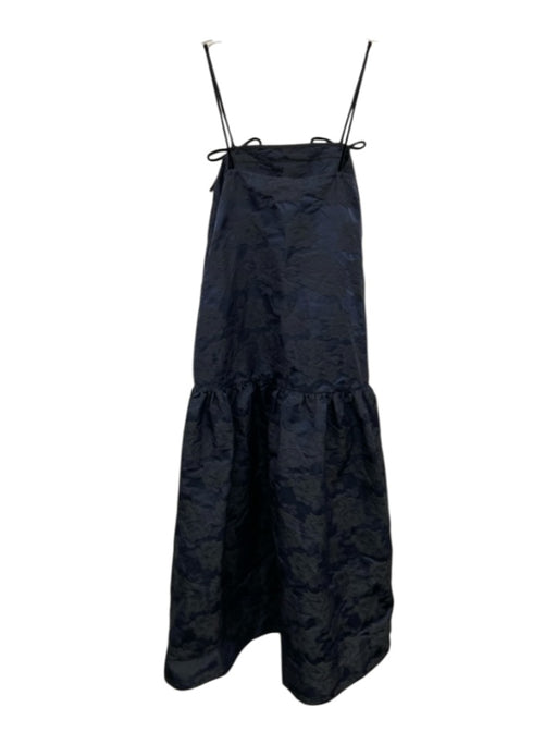 Ganni Size 34 Navy Blue & Black Polyester Blend Spaghetti Strap Bow Detail Dress Navy Blue & Black / 34