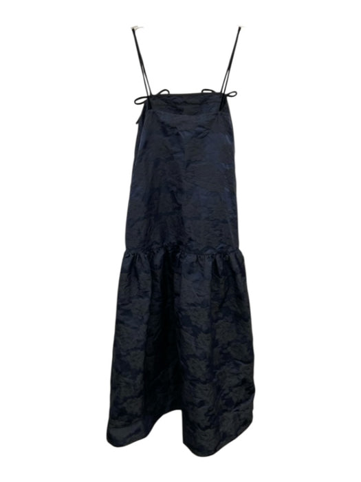 Ganni Size 34 Navy Blue & Black Polyester Blend Spaghetti Strap Bow Detail Dress Navy Blue & Black / 34