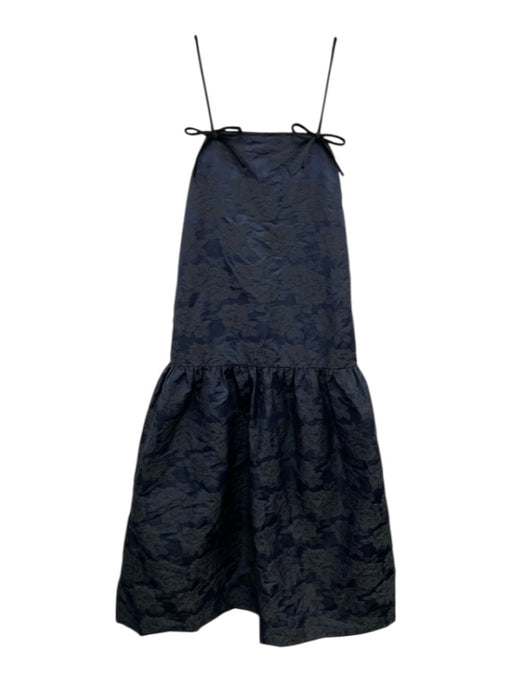 Ganni Size 34 Navy Blue & Black Polyester Blend Spaghetti Strap Bow Detail Dress Navy Blue & Black / 34