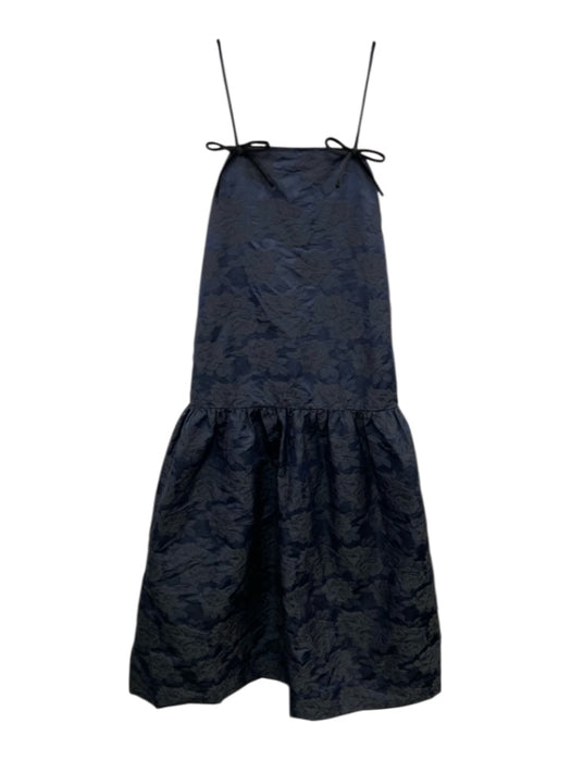 Ganni Size 34 Navy Blue & Black Polyester Blend Spaghetti Strap Bow Detail Dress Navy Blue & Black / 34