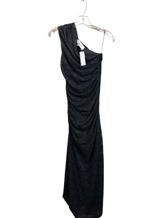 Elliatt Size XS Black Polyamide One Shoulder Floral Lace Ruched Midi Dress Black / XS