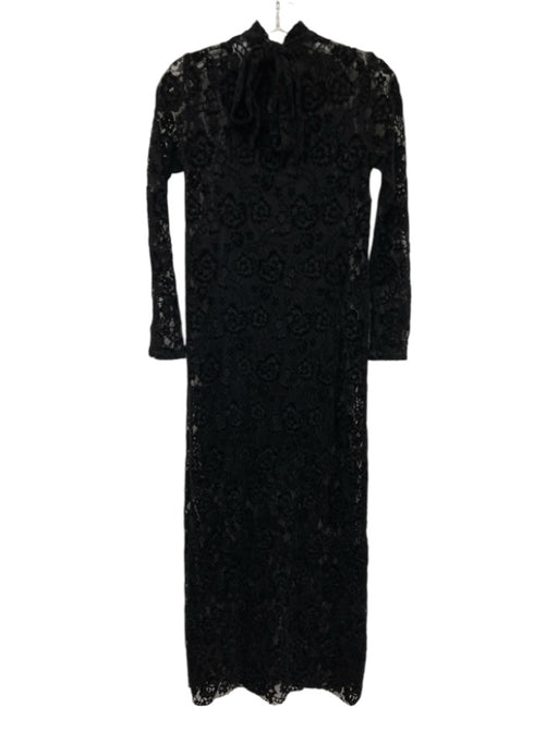Alohas Size XS Black Long Sleeve Floral Lace Mock Neck Midi Dress Black / XS