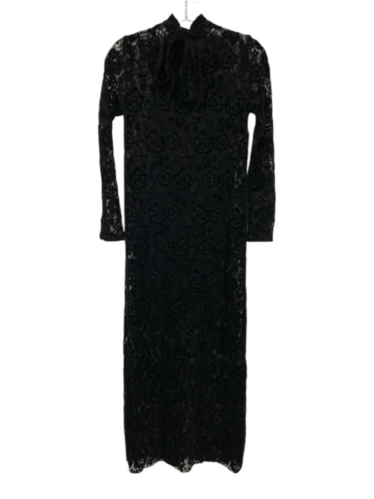 Alohas Size XS Black Long Sleeve Floral Lace Mock Neck Midi Dress Black / XS