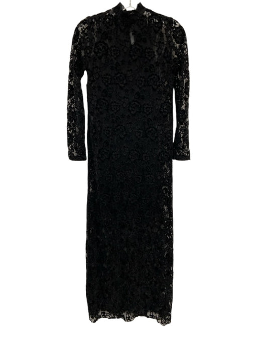 Alohas Size XS Black Long Sleeve Floral Lace Mock Neck Midi Dress Black / XS