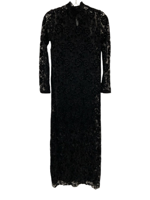 Alohas Size XS Black Long Sleeve Floral Lace Mock Neck Midi Dress Black / XS