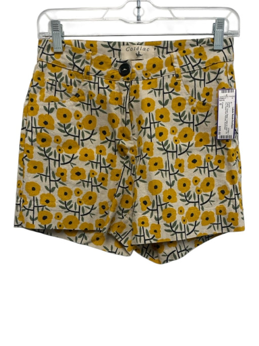 Cotelac Size 0 Yellow, Green, Beige Cotton & Linen Zip Fly Floral Print Shorts Yellow, Green, Beige / 0
