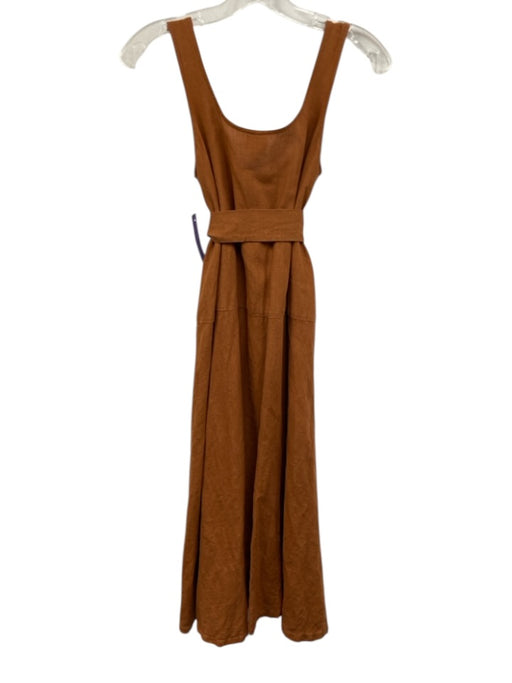 Megan Huntz Size XS Brown Linen Sleeveless Scoop Neck Buttons Midi Dress Brown / XS
