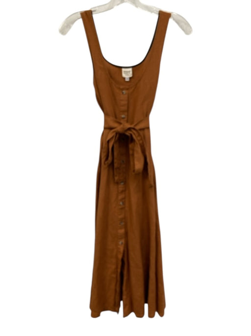 Megan Huntz Size XS Brown Linen Sleeveless Scoop Neck Buttons Midi Dress Brown / XS